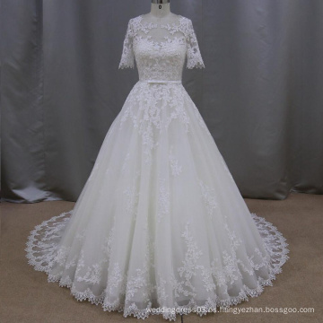 Los últimos diseños de encaje Appliqued media manga de una línea de vestido de novia vestido de novia